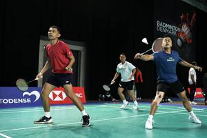 Sesi latihan pertama tim bulu tangkis Indonesia jelang Denmark Open 2023 (Humas PP PBSI)