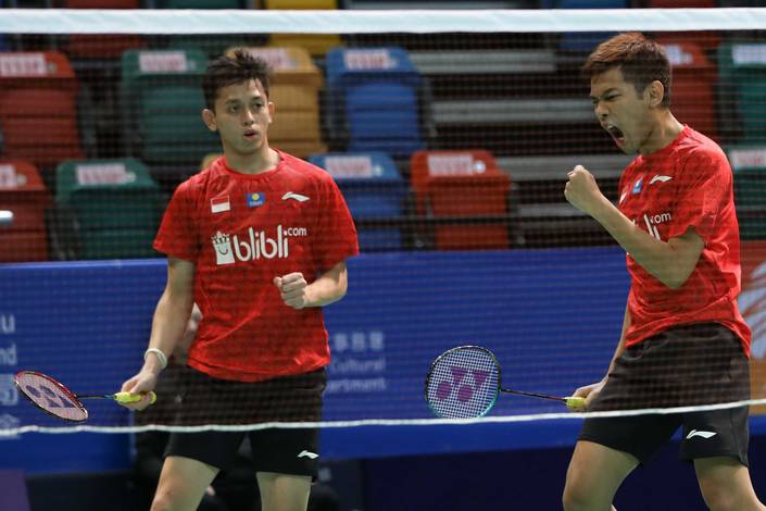 Selebrasi kemenangan Fajar Alfian/Muhammad Rian Ardianto (Indonesia). Selebrasi kemenangan Fajar Alfian/Muhammad Rian Ardianto (Indonesia).