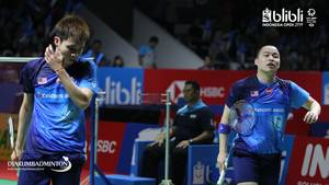 Ganda putra Malaysia, Aaron Chia/Soh Wooi Yik saat tampil di ajang Blibli Indonesia Open 2019 BWF World Tour Super 1000.