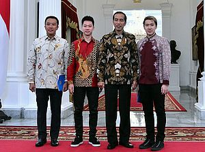 Imam Nahrawi, Kevin Sanjaya Sukamuljo, Marcus Fernaldi Gideon, Joko Widodo