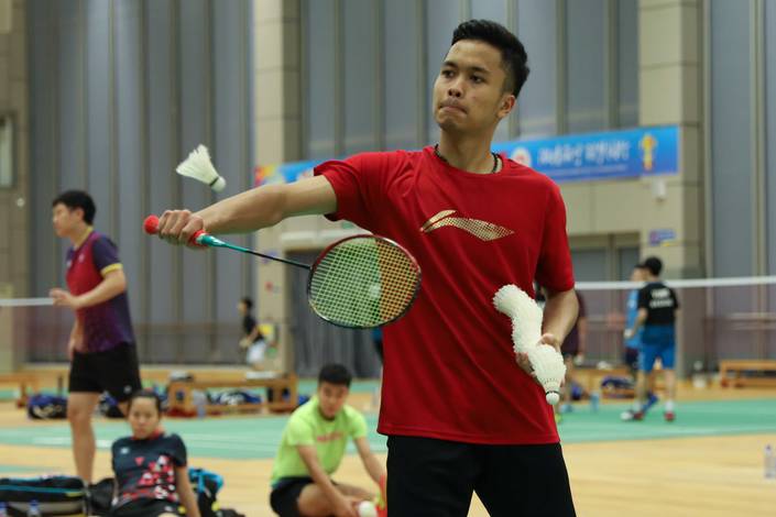 Anthony Sinisuka Ginting (Indonesia) saat melakukan sesi latihan. Anthony Sinisuka Ginting (Indonesia) saat melakukan sesi latihan.