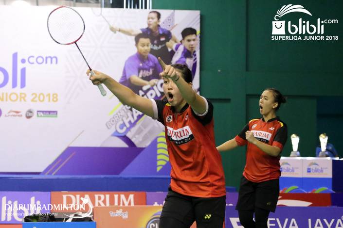 Selebrasi kemenangan Febriana Dwipuji Kusuma/Ribka Sugiarto (PB Djarum Kudus). Selebrasi kemenangan Febriana Dwipuji Kusuma/Ribka Sugiarto (PB Djarum Kudus).