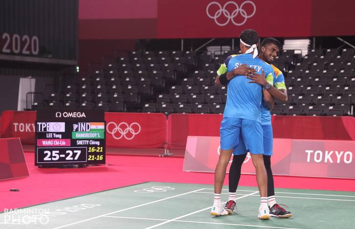 Selebrasi kemenangan Chirag Shetty/Satwiksairaj Rankireddy (India). (Foto: BADMINTONPHOTO - Yves Lacroix) Selebrasi kemenangan Chirag Shetty/Satwiksairaj Rankireddy (India). (Foto: BADMINTONPHOTO - Yves Lacroix)