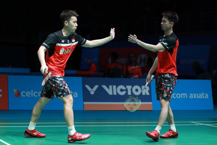 Kevin Sanjaya Sukamuljo/Marcus Fernaldi Gideon (Indonesia) solidarity. (Photo: PBSI)