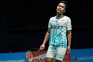 Ekspresi kekecewaan Anthony Sinisuka Ginting (Indonesia).