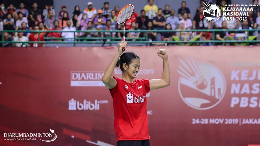 Selebrasi kemenangan Nandini Putri Arumni (Jawa Tengah).