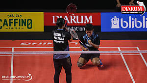Selebrasi kemenangan Muliadi Rizka Saputra/Trisma Arlisa Septiana (PB Pratama Badminton Academy).