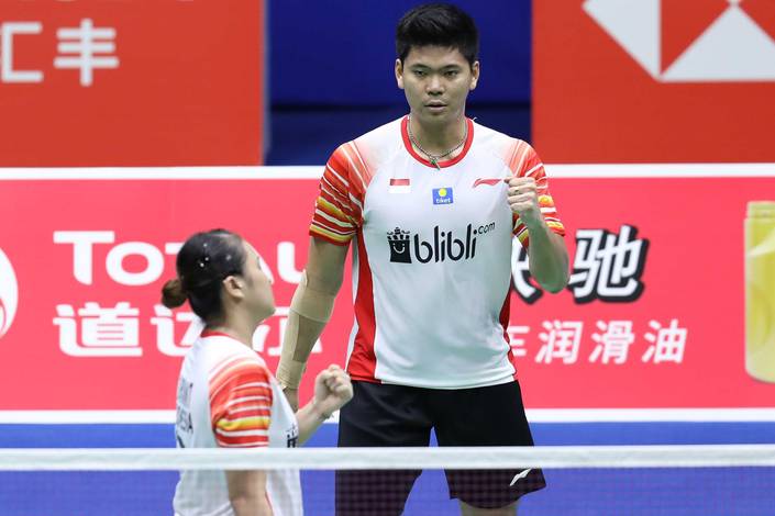 Ekspresi Praveen Jordan/Melati Daeva Oktavianti (Indonesia). Ekspresi Praveen Jordan/Melati Daeva Oktavianti (Indonesia).