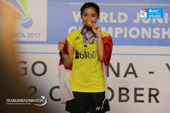Kesuksesan salah satu tunggal putri Indonesia, Gregoria Mariska Tunjung menjadi juara dunia junior 2017. Kesuksesan salah satu tunggal putri Indonesia, Gregoria Mariska Tunjung menjadi juara dunia junior 2017.