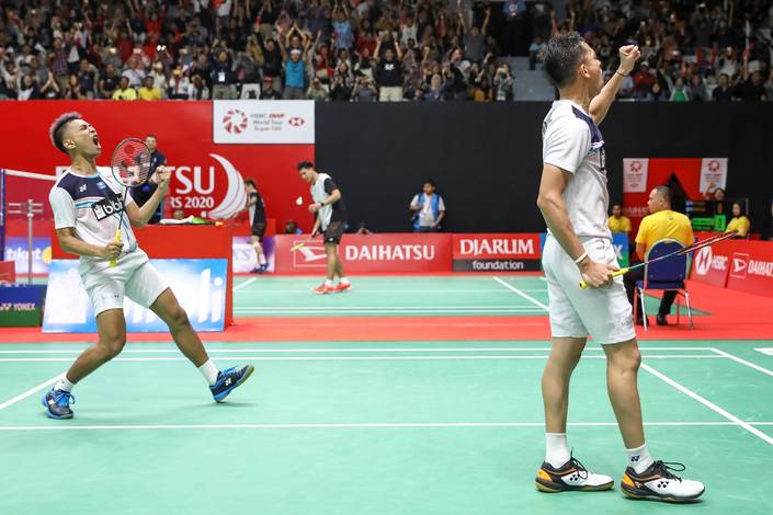 Selebrasi kemenangan Fajar Alfian/Muhammad Rian Ardianto (Indonesia). Selebrasi kemenangan Fajar Alfian/Muhammad Rian Ardianto (Indonesia).