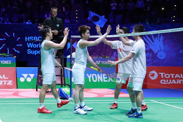 Kevin Sanjaya Sukamuljo/Marcus Fernaldi Gideon & Hiroyuki Endo/Yuta Watanabe (Foto: PP PBSI) Kevin Sanjaya Sukamuljo/Marcus Fernaldi Gideon & Hiroyuki Endo/Yuta Watanabe (Foto: PP PBSI)