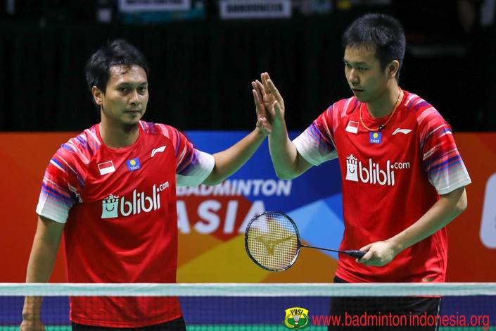 Selebrasi Hendra Setiawan/Mohammad Ahsan (Indonesia). Selebrasi Hendra Setiawan/Mohammad Ahsan (Indonesia).