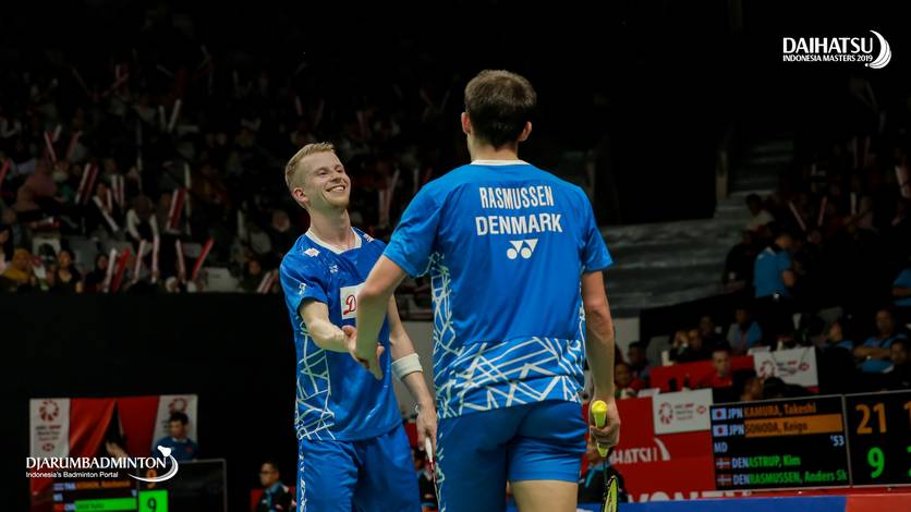 Kim Astrup/Anders Skaarup Rasmussen (Denmark) saat tampil di ajang Daihatsu Indonesia Masters 2019 BWF World Tour Super 500. Kim Astrup/Anders Skaarup Rasmussen (Denmark) saat tampil di ajang Daihatsu Indonesia Masters 2019 BWF World Tour Super 500.