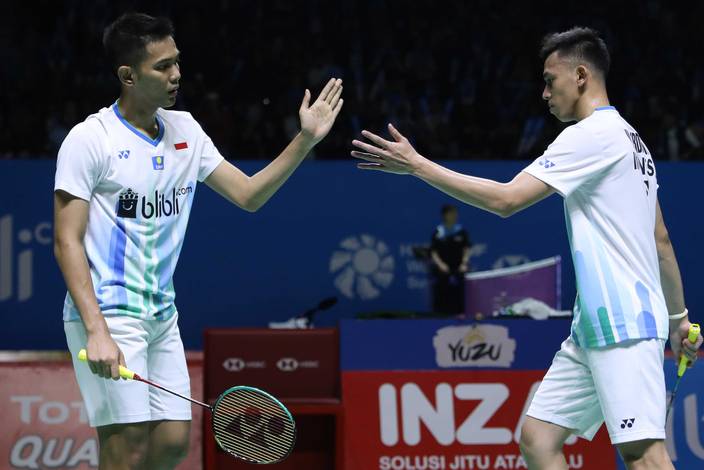 Selebrasi kemenangan Fajar Alfian/Muhammad Rian Ardianto (Indonesia). Selebrasi kemenangan Fajar Alfian/Muhammad Rian Ardianto (Indonesia).