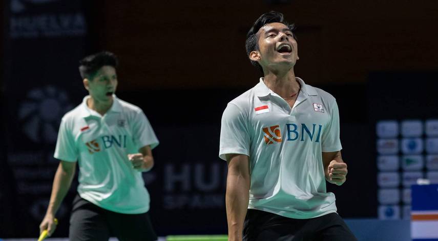 Selebrasi kemenangan Pramudya Kusumawardana/Yeremia Erich Yoche Yacob Rambitan (Indonesia). (Foto: Badminton Spain) Selebrasi kemenangan Pramudya Kusumawardana/Yeremia Erich Yoche Yacob Rambitan (Indonesia). (Foto: Badminton Spain)