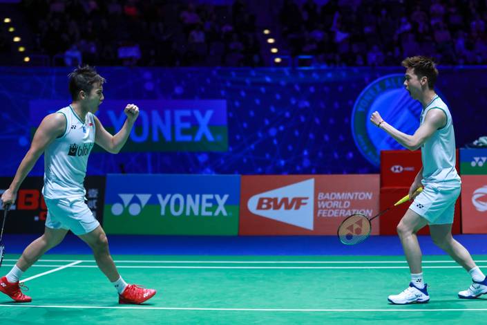 Selebrasi kemenangan Kevin Sanjaya Sukamuljo/Marcus Fernaldi Gideon (Indonesia). Selebrasi kemenangan Kevin Sanjaya Sukamuljo/Marcus Fernaldi Gideon (Indonesia).