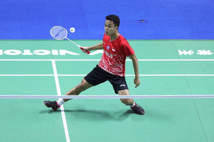 Anthony Sinisuka Ginting (Indonesia) menghadang serangan. Anthony Sinisuka Ginting (Indonesia) menghadang serangan.