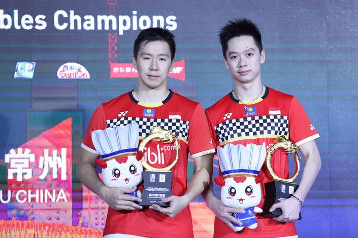 Kevin Sanjaya Sukamuljo/Marcus Fernaldi Gideon (Indonesia) keluar sebagai juara ganda putra China Open 2019 BWF World Tour Super 1000. Kevin Sanjaya Sukamuljo/Marcus Fernaldi Gideon (Indonesia) keluar sebagai juara ganda putra China Open 2019 BWF World Tour Super 1000.