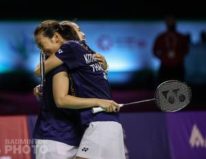 Selebrasi kemenangan Jongkolphan Kititharakul/Rawinda Prajongjai (Thailand). (Copyright: Badmintonphoto | Courtesy of BWF)