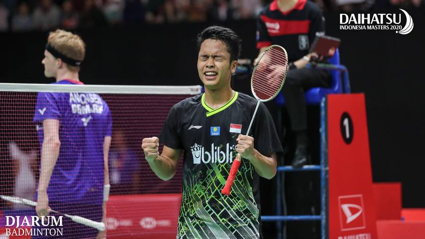 Selebrasi kemenangan Anthony Sinisuka Ginting (Indonesia). Selebrasi kemenangan Anthony Sinisuka Ginting (Indonesia).