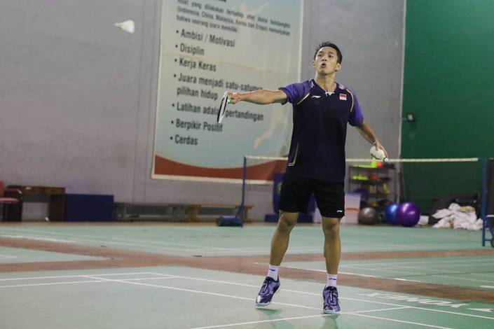 Jonatan Christie (Indonesia) saat menjalani sesi latihan di Pelatnas PBSI. (Foto: PP PBSI) Jonatan Christie (Indonesia) saat menjalani sesi latihan di Pelatnas PBSI. (Foto: PP PBSI)