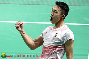 Selebrasi kemenangan Jonatan Christie.