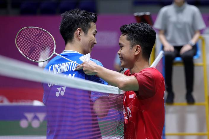 Kenta Nishimoto & Anthony Sinisuka Ginting (Humas PP PBSI) Kenta Nishimoto & Anthony Sinisuka Ginting (Humas PP PBSI)