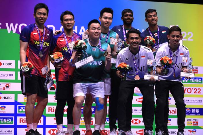 Podium Ganda Putra Kejuaraan Dunia 2022 (Humas PP PBSI) Podium Ganda Putra Kejuaraan Dunia 2022 (Humas PP PBSI)