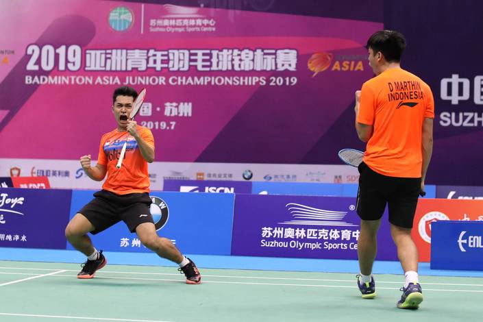 Selebrasi kemenangan Leo Rolly Carnando/Daniel Marthin (Indonesia). Selebrasi kemenangan Leo Rolly Carnando/Daniel Marthin (Indonesia).