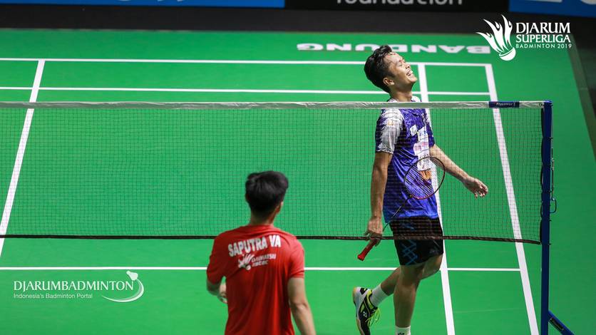 Ekspresi Anthony Sinisuka Ginting (Indonesia).