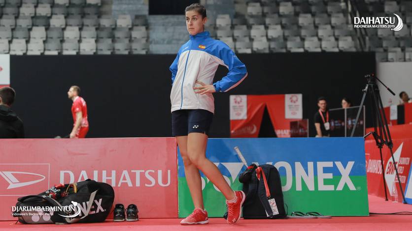 Carolina Marin (Spanyol) saat melakukan pemanasan sebelum memulai latihan. Carolina Marin (Spanyol) saat melakukan pemanasan sebelum memulai latihan.