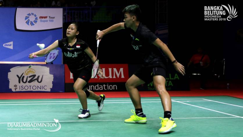 Rinov Rivaldy/Pitha Haningtyas Mentari saat tampil di kejuaraan Bangka Belitung Indonesia Masters 2018 BWF Tour Super 100. Rinov Rivaldy/Pitha Haningtyas Mentari saat tampil di kejuaraan Bangka Belitung Indonesia Masters 2018 BWF Tour Super 100.