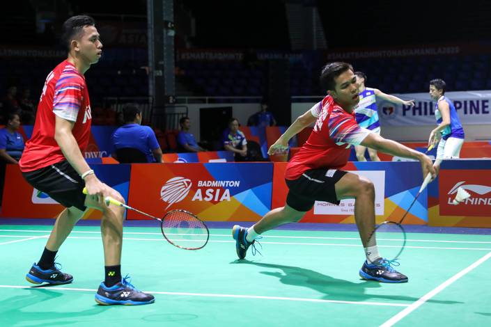 Fajar Alfian/Muhammad Rian Ardianto (Indonesia) menyambut pengembalian. Fajar Alfian/Muhammad Rian Ardianto (Indonesia) menyambut pengembalian.