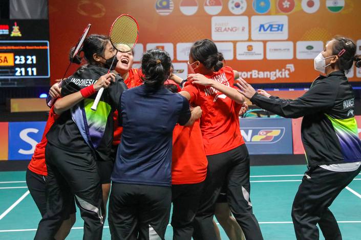 Selebrasi para pemain putri Indonesia di final BATC 2022 (Humas PP PBSI) Selebrasi para pemain putri Indonesia di final BATC 2022 (Humas PP PBSI)