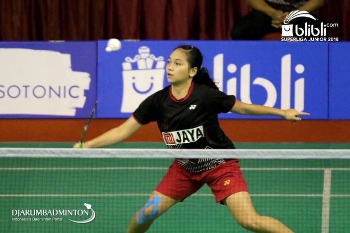 Olivia Chelin Maria Kambey (Jaya Raya) mengembalikan shuttlecock. Olivia Chelin Maria Kambey (Jaya Raya) mengembalikan shuttlecock.