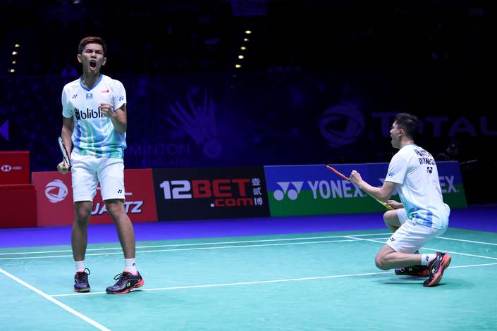 Selebrasi kemenangan Fajar Alfian/Muhammad Rian Ardianto (Indonesia). Selebrasi kemenangan Fajar Alfian/Muhammad Rian Ardianto (Indonesia).
