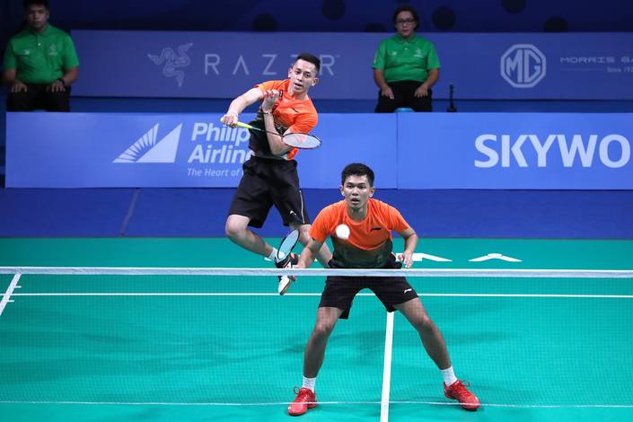 Fajar Alfian/Muhammad Rian Ardianto (Indonesia) melepaskan serangan. Fajar Alfian/Muhammad Rian Ardianto (Indonesia) melepaskan serangan.