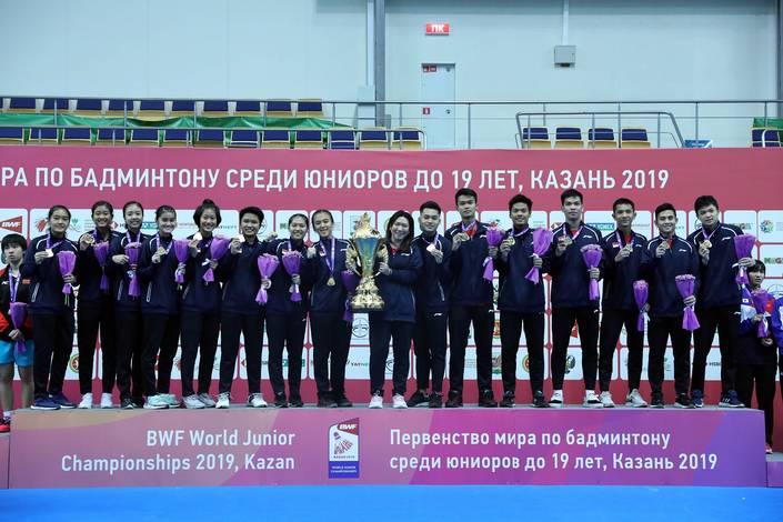 Tim junior Indonesia saat merebut Piala Suhandinata pada World Junior Championships 2019 di Kazan, Rusia. Tim junior Indonesia saat merebut Piala Suhandinata pada World Junior Championships 2019 di Kazan, Rusia.