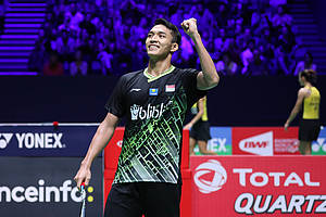Selebrasi kemenangan Jonatan Christie (Indonesia).