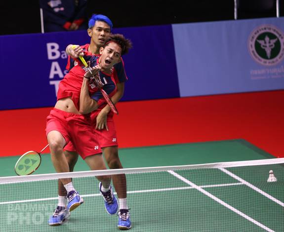 Ganda putra Indonesia, Fajar Alfian/Muhammad Rian Ardianto melepaskan serangan. (Copyright: Badmintonphoto | Courtesy of BWF) Ganda putra Indonesia, Fajar Alfian/Muhammad Rian Ardianto melepaskan serangan. (Copyright: Badmintonphoto | Courtesy of BWF)