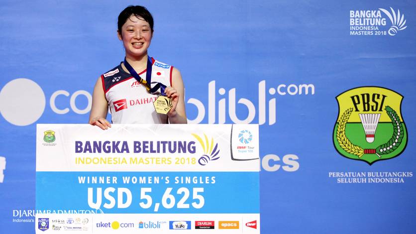 Minatsu Mitani (JPN) juara tunggal putri Bangka Belitung Indonesia Masters 2018 BWF Tour Super 100. Minatsu Mitani (JPN) juara tunggal putri Bangka Belitung Indonesia Masters 2018 BWF Tour Super 100.
