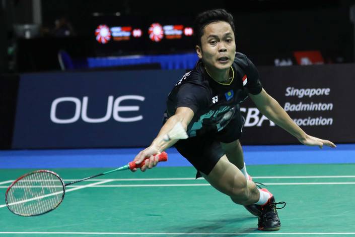Anthony Sinisuka Ginting (Indonesia) berusaha menghadang serangan. Anthony Sinisuka Ginting (Indonesia) berusaha menghadang serangan.