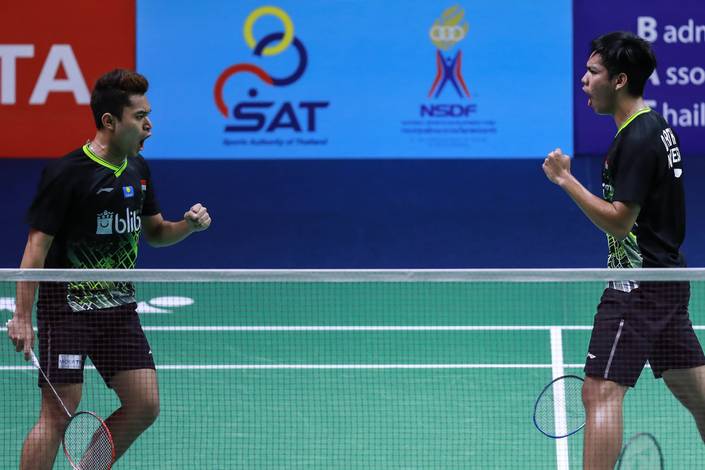 Selebrasi kemenangan Leo Rolly Carnando/Daniel Marthin (Indonesia). (Foto: PBSI) Selebrasi kemenangan Leo Rolly Carnando/Daniel Marthin (Indonesia). (Foto: PBSI)