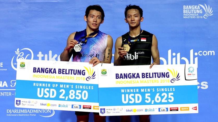 Ihsan Maulana Mustofa (INA) meraih juara tunggal putra Bangka Belitung Indonesia Masters 2018 BWF Tour Super 100. Ihsan Maulana Mustofa (INA) meraih juara tunggal putra Bangka Belitung Indonesia Masters 2018 BWF Tour Super 100.
