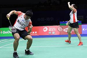 Selebrasi kemenangan Praveen Jordan/Melati Daeva Oktavianti (Indonesia).