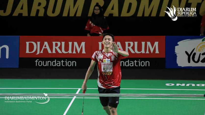 Jonatan Christie (Indonesia) saat tampil di ajang Djarum Superliga Badminton 2019. Jonatan Christie (Indonesia) saat tampil di ajang Djarum Superliga Badminton 2019.