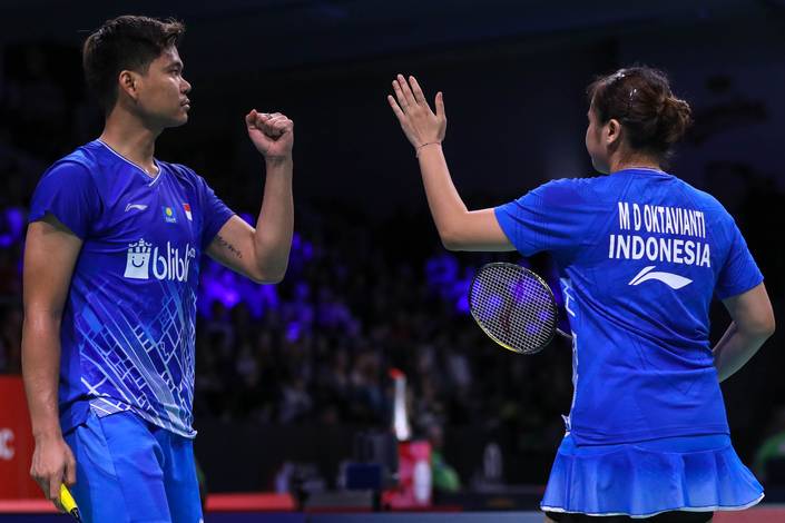 Selebrasi Praveen Jordan/Melati Daeva Oktavianti (Indonesia). Selebrasi Praveen Jordan/Melati Daeva Oktavianti (Indonesia).