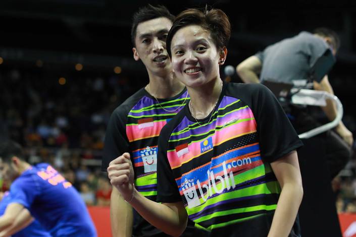 Selebrasi kemenangan Ronald Alexander/Annisa Saufika (Indonesia). Selebrasi kemenangan Ronald Alexander/Annisa Saufika (Indonesia).