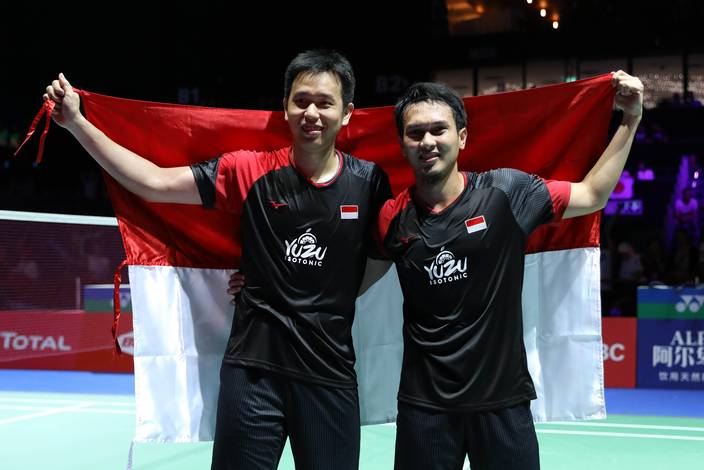 Hendra Setiawan/Mohammad Ahsan (Indonesia) juara World Championships 2019. Hendra Setiawan/Mohammad Ahsan (Indonesia) juara World Championships 2019.
