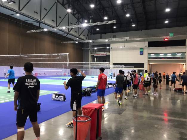 Suasana persiapan sesi latihan tim Indonesia. (Foto: PBSI) Suasana persiapan sesi latihan tim Indonesia. (Foto: PBSI)